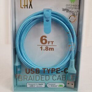 LAX USB Type C Braided Cable Android Apple Compatible 6 Ft. Baby Blue Brand New
